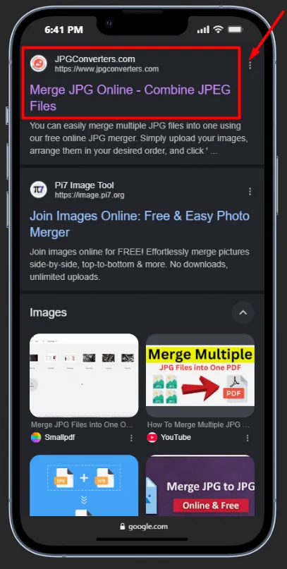 Open Merge JPG tool on iPhone